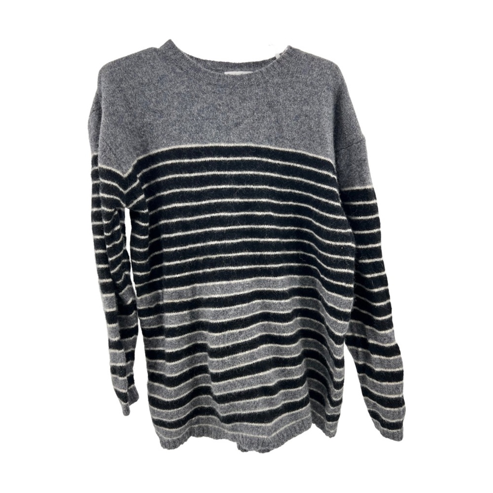 Paul Harris Designs pure new wool striped sweater black white gray winter warm